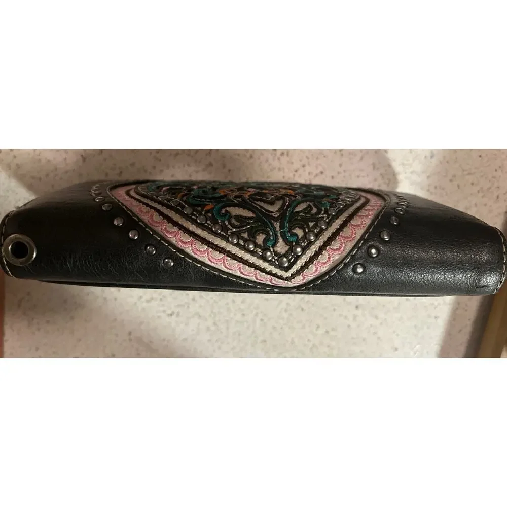 American Bling Western Style Wallet Brown Faux Leather Credit Cards